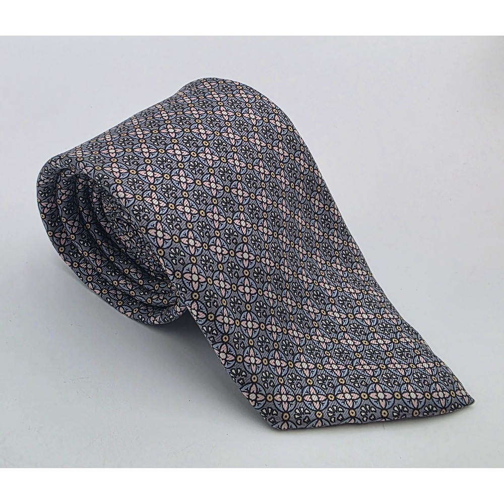 Izod Mens Geometric Medallion Print Necktie Blue Pink Yellow Classic Silk Feel